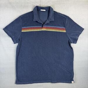 Marine Layer Terry Cloth Polo Shirt Mens Large Navy Striped Short Sleeve